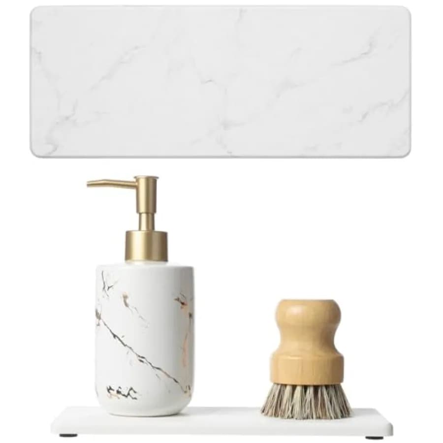 2PCS Water Absorbing Stone Drying Tray for Kitchen Counter and Bathroom Sink, Diatomite Faucet Splash Guard, Soap Dispenser Rac