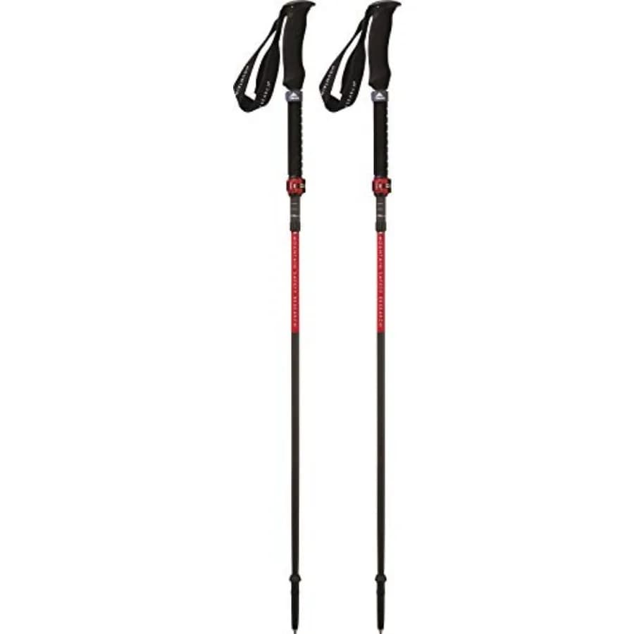 Backcountry trekking poles for alpine ascent, carbon fiber construction, black color, foldable design with lightweight durabili
