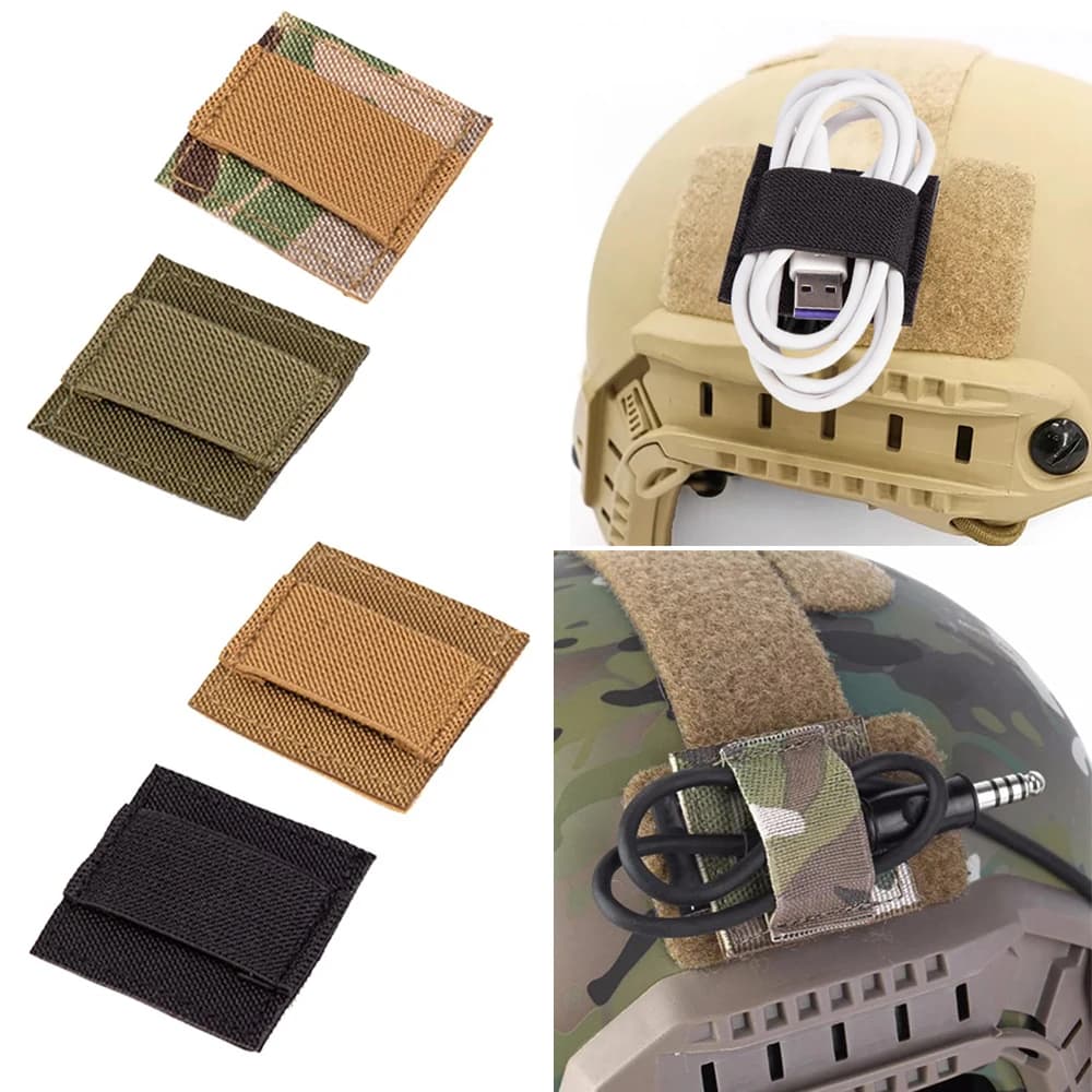 2 pezzi, cavo tattico per interfono per cuffie, cinturino da raccolta, organizer elastico per cuffie, cablaggio, gancio, adesivo per casco
