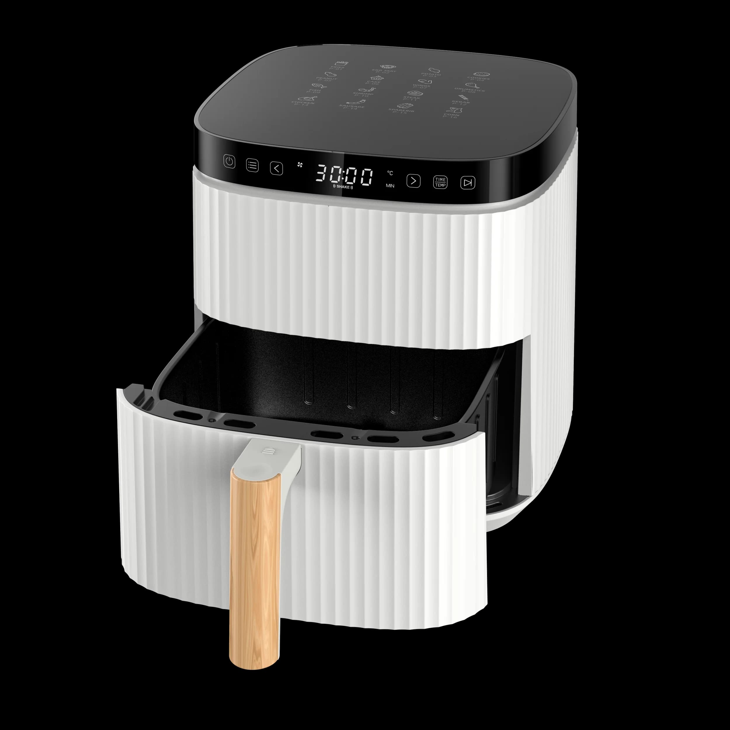 Friggitrice ad aria dal design moderno e alla moda del 2025 - Friggitrice ad aria elettrica professionale in bianco con funzione di spegnimento automatico