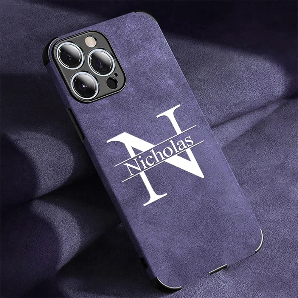 Customized Phone Case Initials Name Big Letter For iPhone 16 15 14 13 12 11 Pro Max Lambskin Faux Leather UV Printing Shockproof