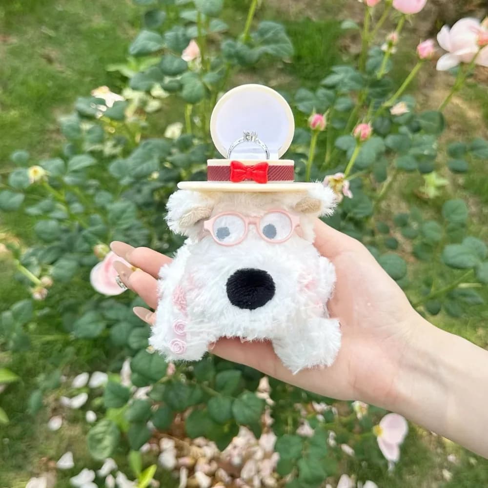 Creative Display Plush Puppy Doll Ring Box Plush Cartoon Wedding Ring Case Stuffed Cute Couple Rings Holder Valentine's Day Gift
