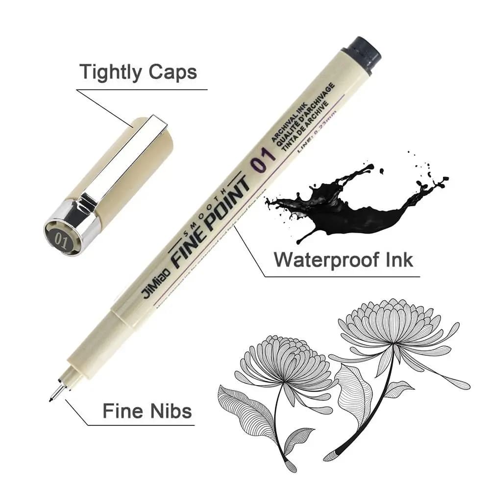1Pcs Micron Ink Marker Pen Hook Line Sketch Stationery Set Drawing Pen Pigment Liner Art Supplies Sketching Needle Pen