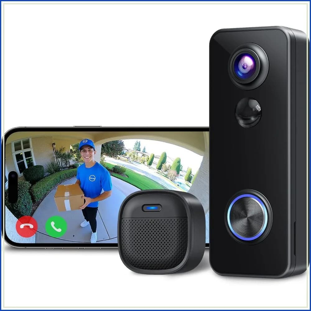 180° Head-to-Toe Video Doorbell, No Monthly Fee, 2K HD, Two-Way Talk, PIR Motion Detection, Works with Alexa & Google Home
