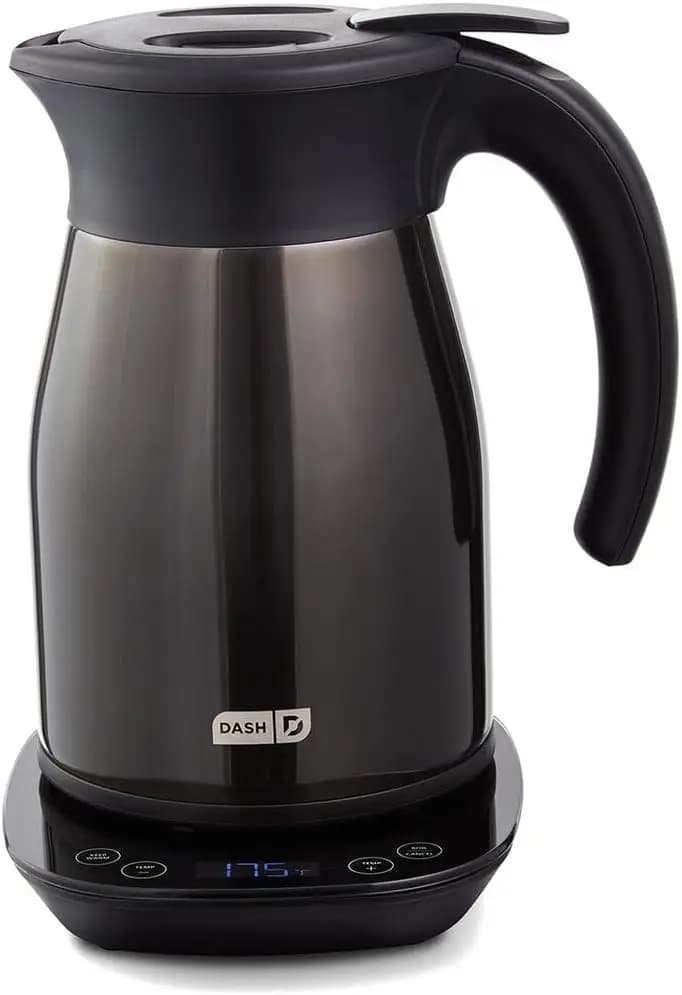 Bollitore elettrico isolato, bollitore per acqua calda senza fili - Acciaio inossidabile nero, 57oz/1.7L