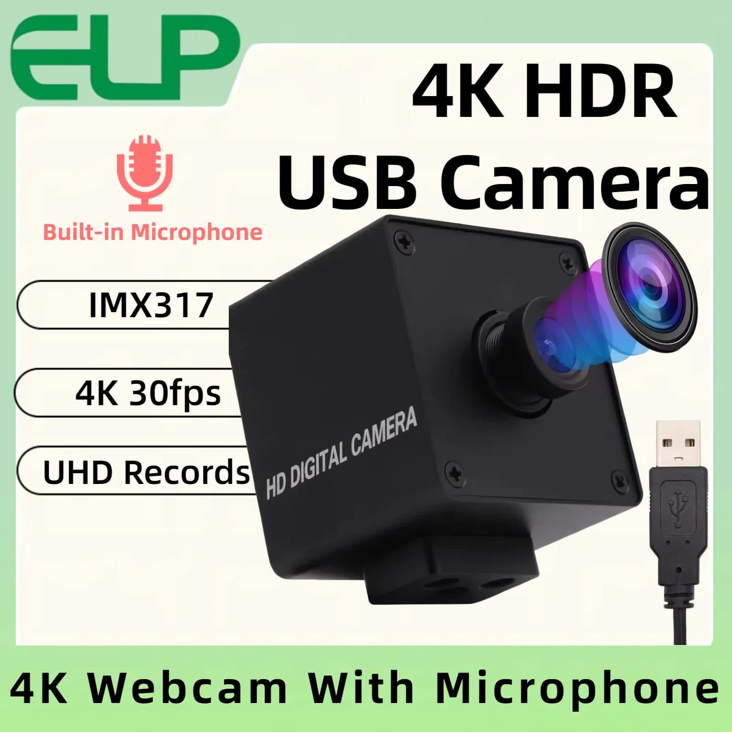 ELP 4K USB Webcam IMX317 2160P 30fps USB Mini camera Built-in microphone for video conferencing Home surveillance