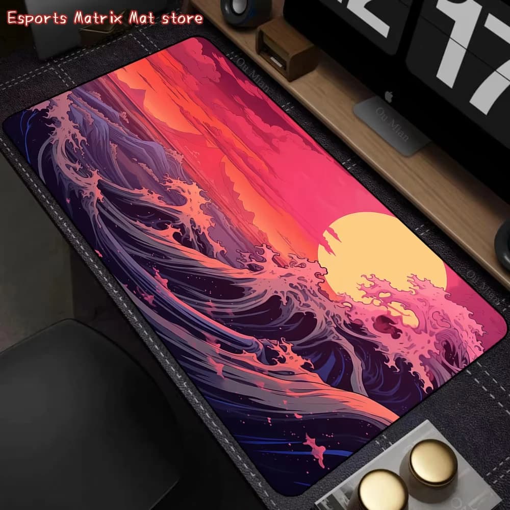 Tappetino per Mouse da Gaming Grande con Onda di Mare, Varie Dimensioni, Antiscivolo e Impermeabile, per Ufficio e Giochi