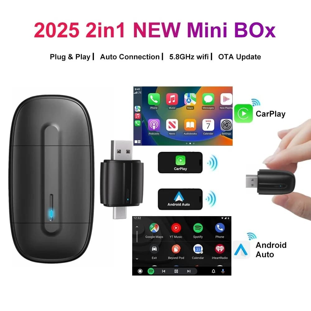 FLIXIVI 2 in 1 Wireless CarPlay/Android Auto Wireless Doppia interfaccia Adattatore USB/TYPE-C Mini Box Plug Connessione rapida Universale