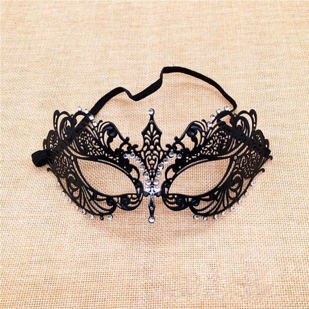 Maschera veneziana per Halloween Mezza maschera fatta a mano in pizzo nero vintage Maschera in metallo Fasce elastiche scavate Maschera da principessa in maschera