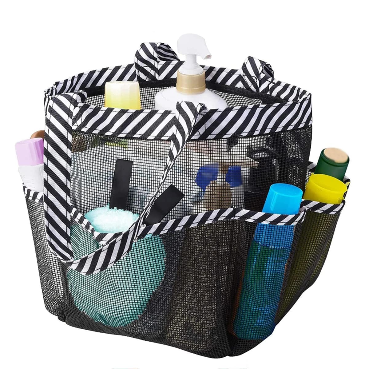 Striped Toiletry Bag Unisex Bathroom Foldable Mesh Toiletry Bag Portable Multifunctional Handheld Bath Bag