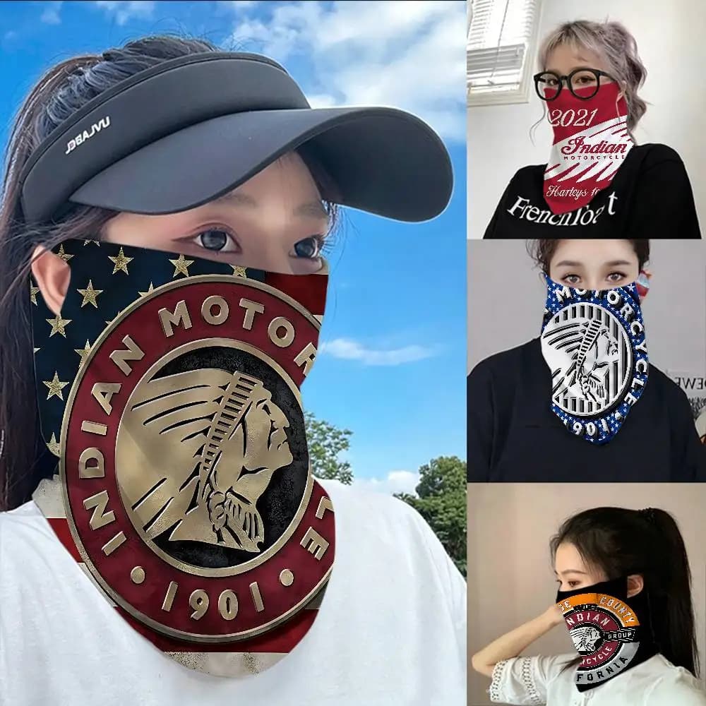 I-Indian motorcycle printed Multifunctional Tube Scarf Breathable Face Neck Cover for Mountaineering Riding Daily Use