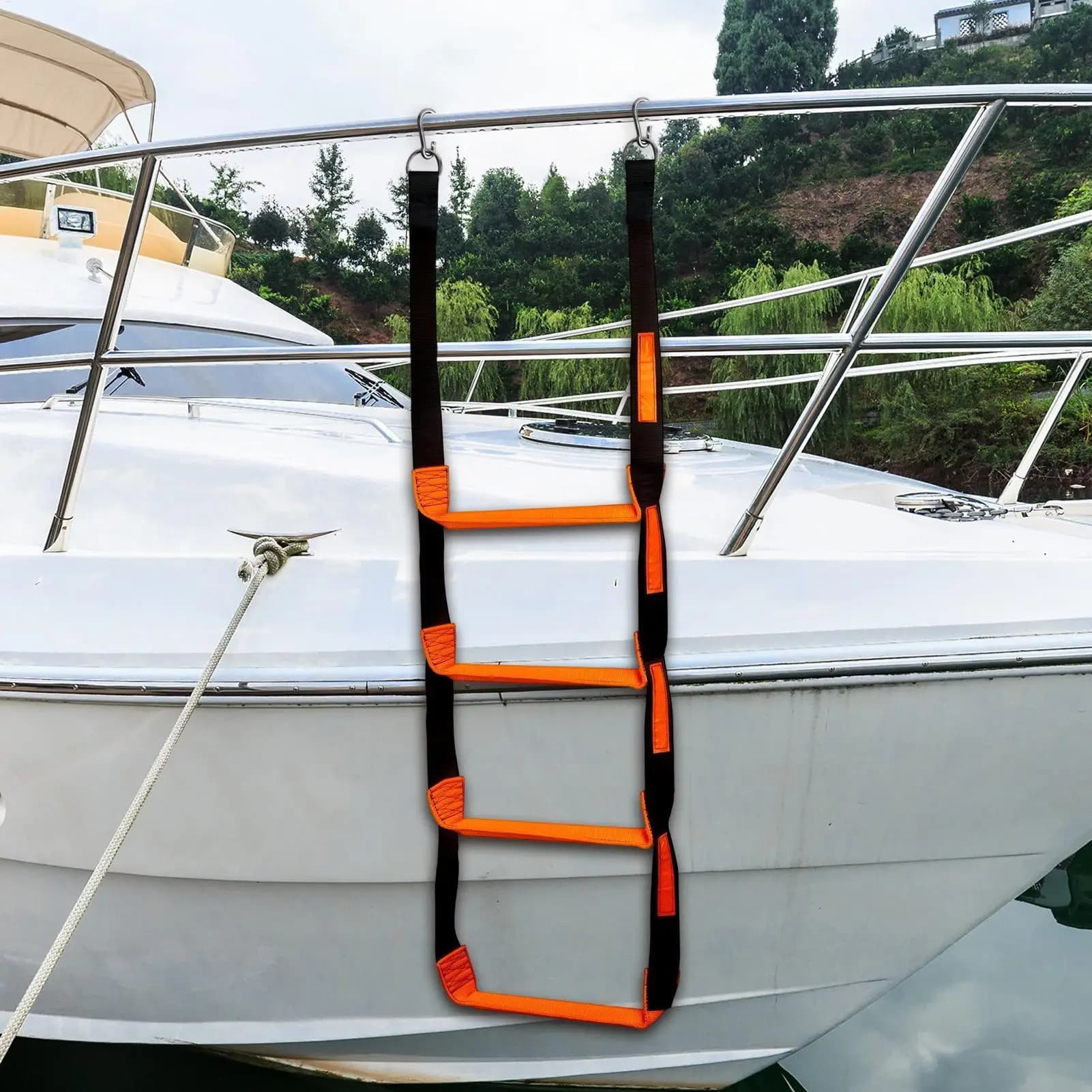 Boat Rope Ladder 4 Step 600lbs Capacity Folding Boarding Stair Heavy Duty Marine Climbing Steps with Reinforced Rungs for Yacht