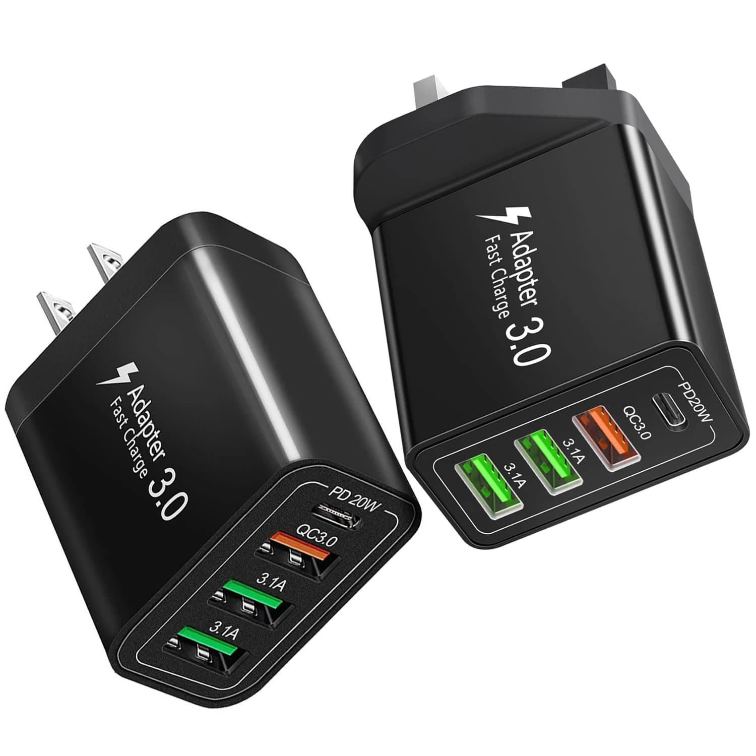 Caricatore rapido 40W PD3.0+QC3.0, adattatore da parete a 4 porte USB C con ricarica rapida, caricabatterie per telefono con spina EU/UK/US per iPhone, Huawei, Xiaomi