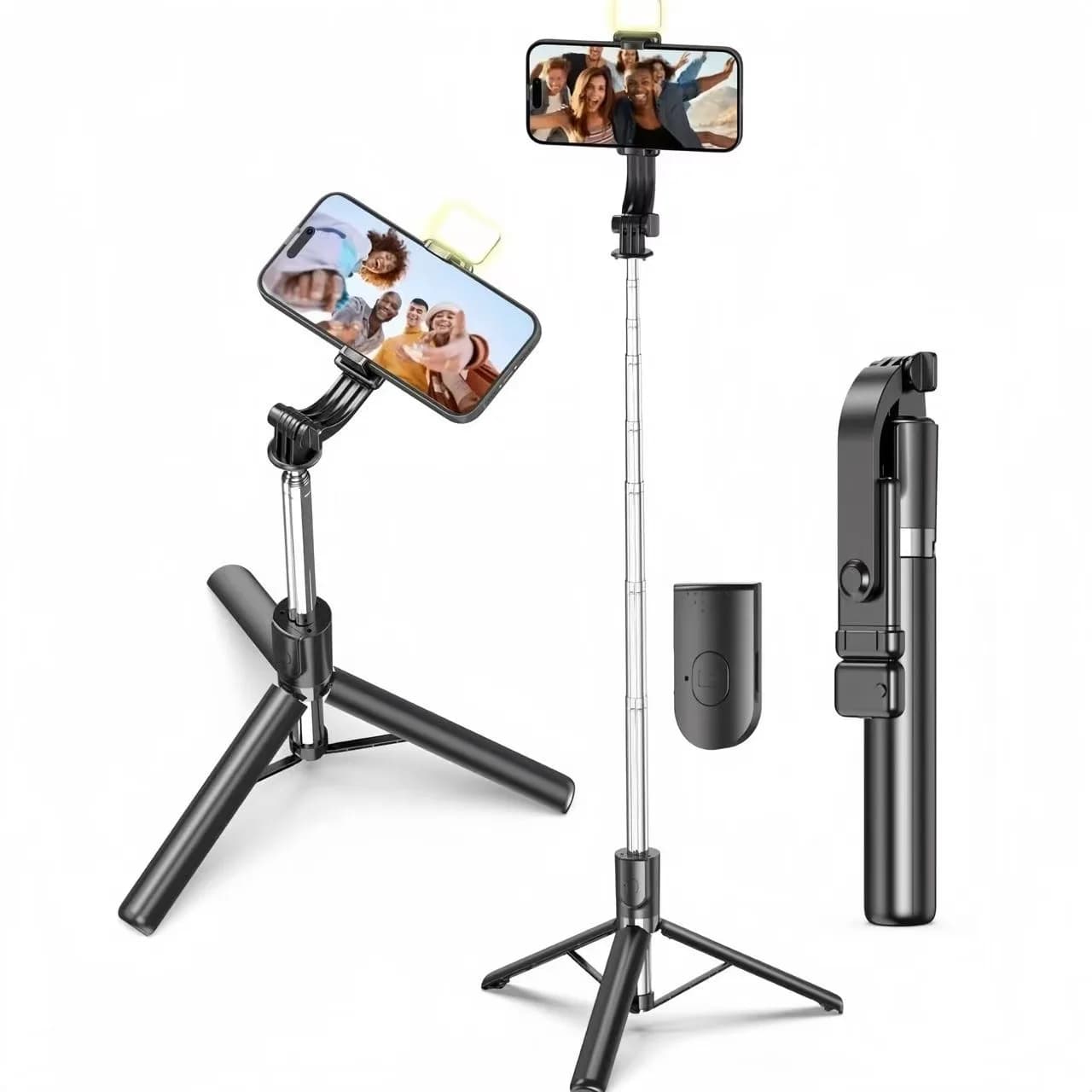 Treppiede portatile per selfie con luce di riempimento di bellezza regolabile, telecomando Bluetooth adatto per Apple iPhone Supporto per telefono