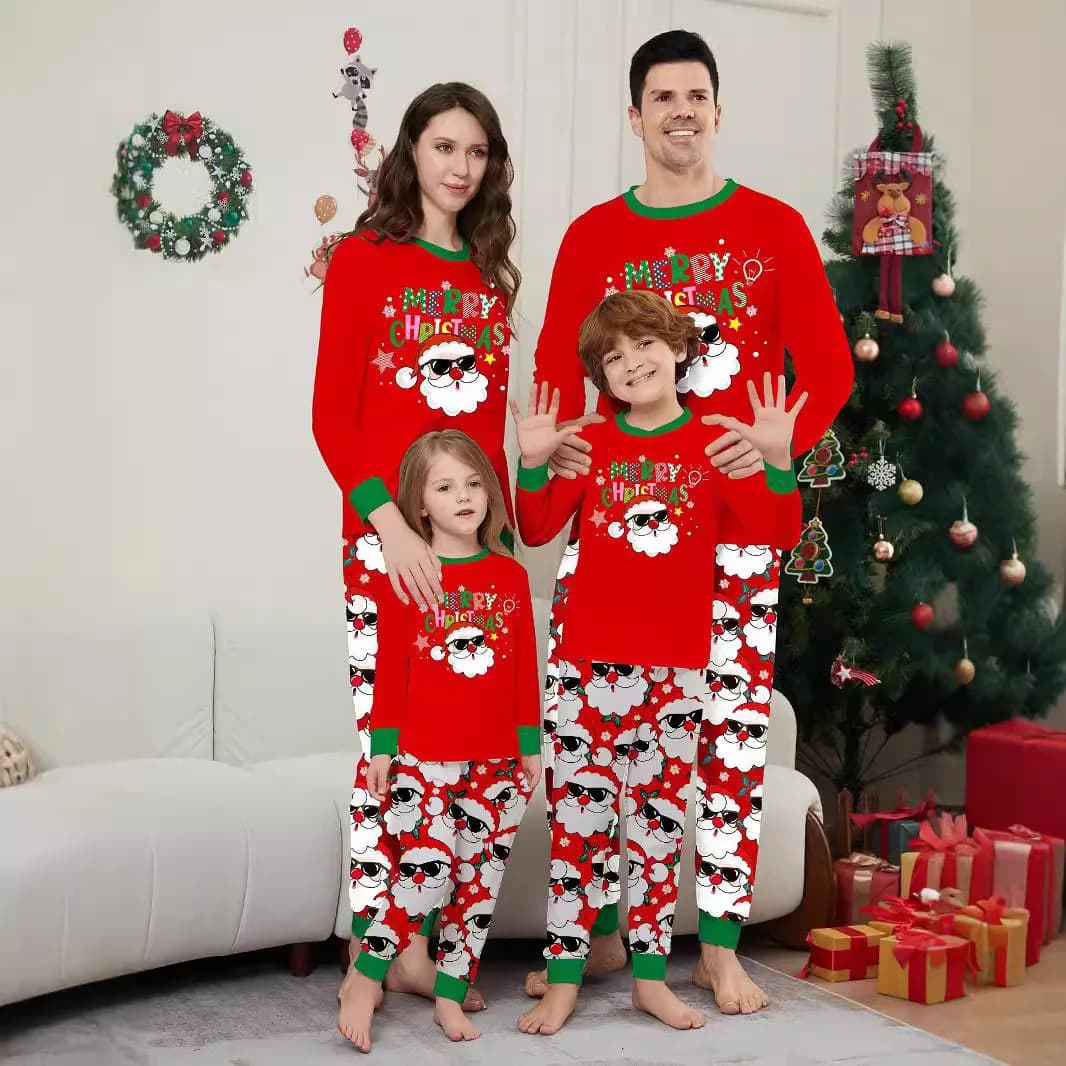 Set natalizio genitore-figlio, set genitore-figlio MerryChristmas per una famiglia di tre o quattro, un set con stampa di Babbo Natale barbuto bianco