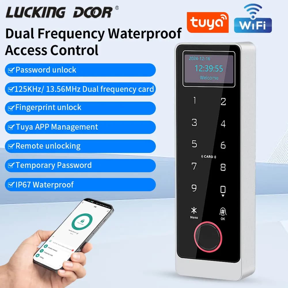 Controllo accessi Tuya con LCD Wifi APP per telefono cellulare Controller serratura porta remota Apri scheda IC per impronte digitali NFC Sblocco impermeabile