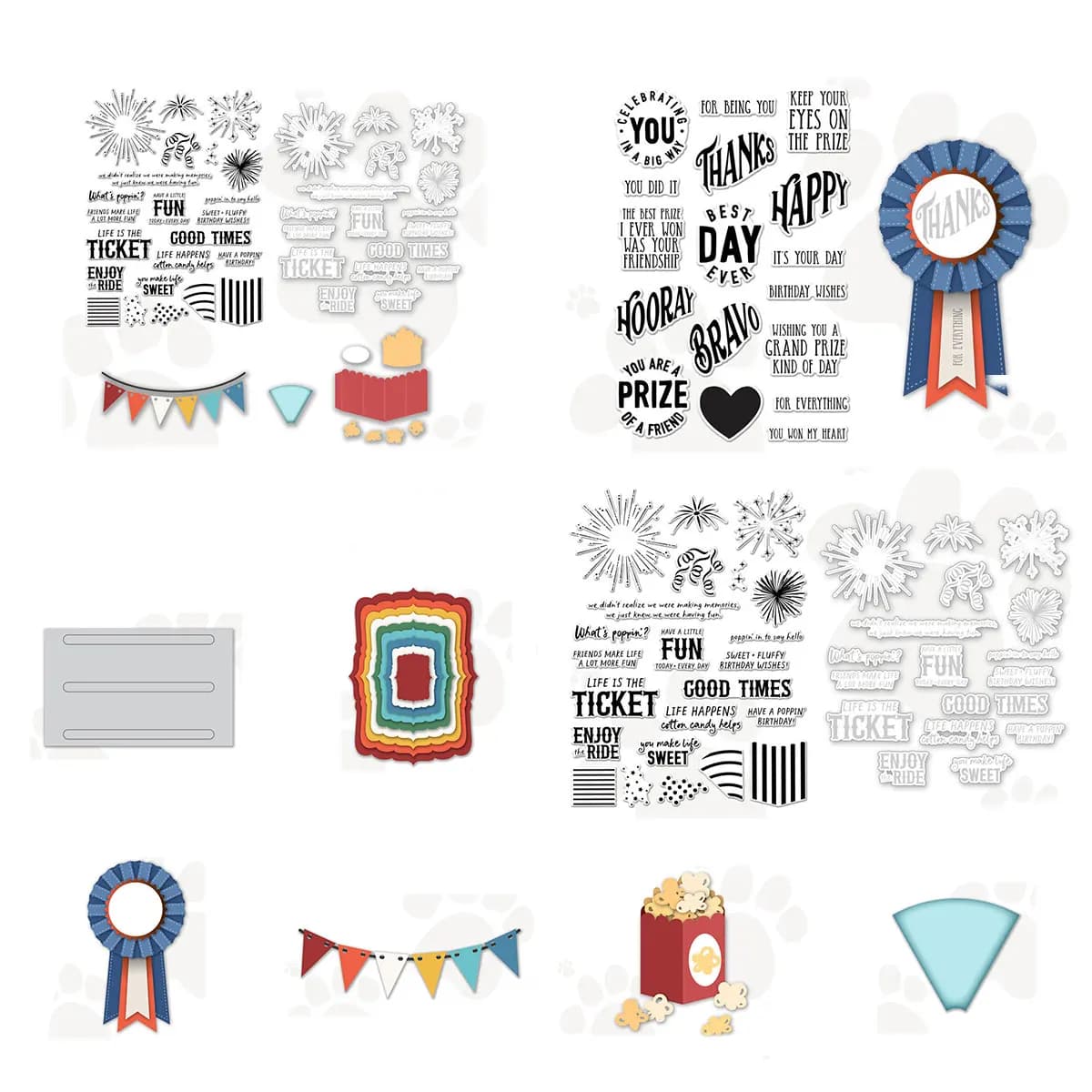 Party & Carnival Themed Stamp Metal Cutting Die Set,Popcorn/Bunting Elements Clear Stamps for DIY Scrapbooking & Greeting Card