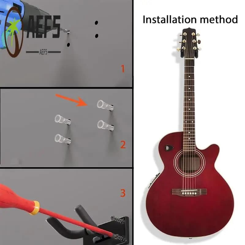 AEF5- Gancio da parete per montaggio a parete per chitarra Gancio per display per strumenti musicali per chitarra acustica, elettrica, banjo, basso, ukulele