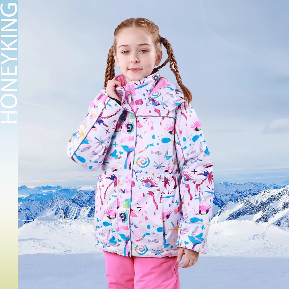 HONEYKING Capispalla da sci per bambini Inverno caldo antivento Sport all'aria aperta Giacche da neve Cappotto da snowboard per ragazze per attrezzature per abbigliamento da sci