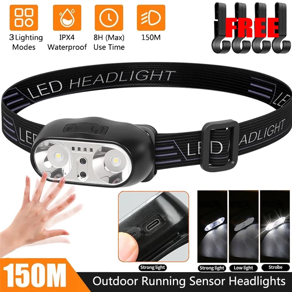 XPE Portable Headlight + LED Motion Sensor Rechargeable Front Lamp Front Flashlight for Camping Hiking Flashlight Emergency lantern