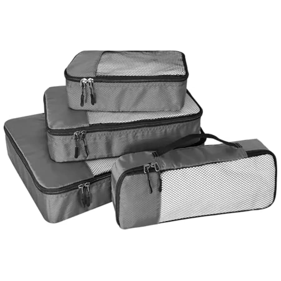 Set di 4 Cubi Organizzatori per Valigie - Accessori da Viaggio con Doppia Cerniera e Parte Superiore in Rete - Piccolo/Medio