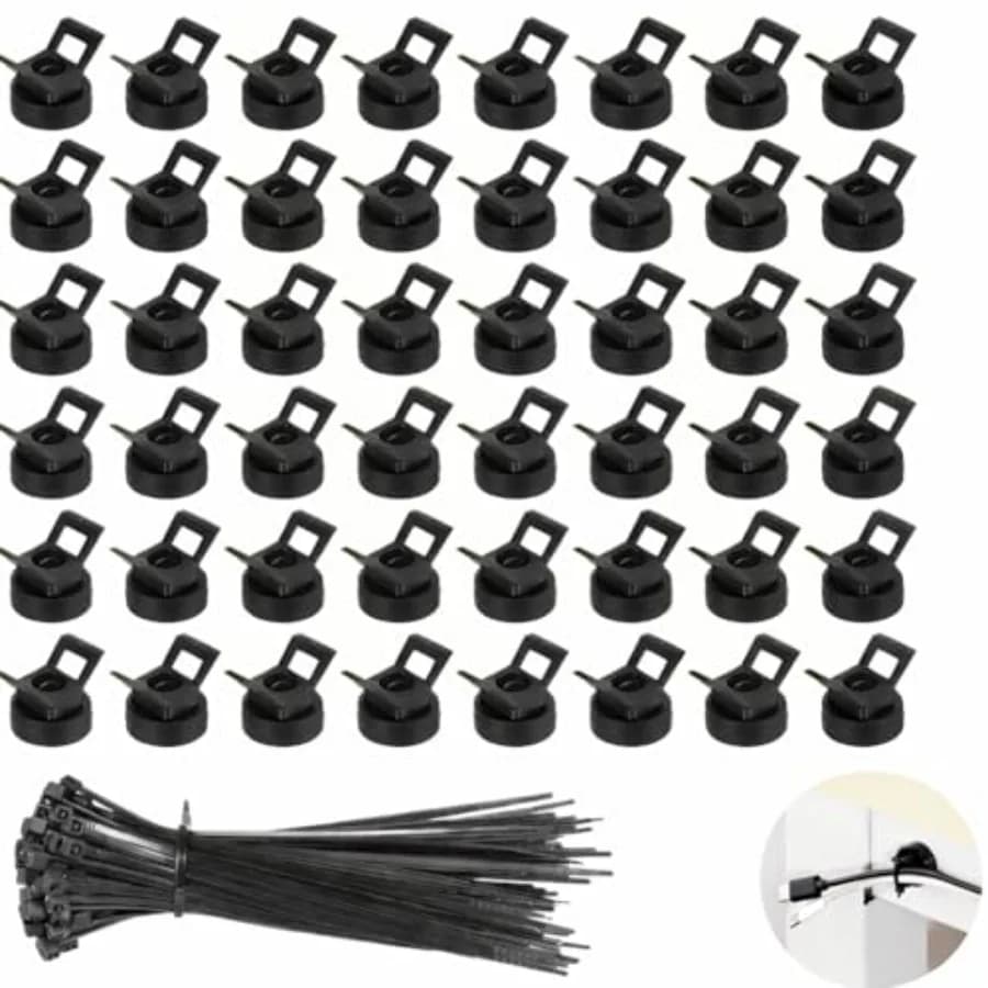 Supporti Magnetici per Cavi con 50 Basi Magnetiche e 200 Fascette per Cavi, Organizzatore Multiuso per Gestione Cavi per Scrivania e PC
