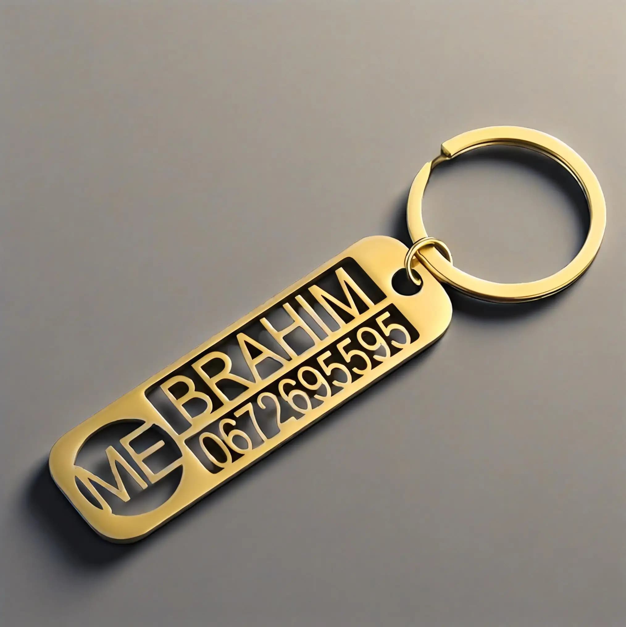 Portachiavi con numero di nome inciso personalizzato, portachiavi con barra in acciaio inossidabile dorato, accessorio per auto personalizzato, etichetta chiave personalizzata alla moda
