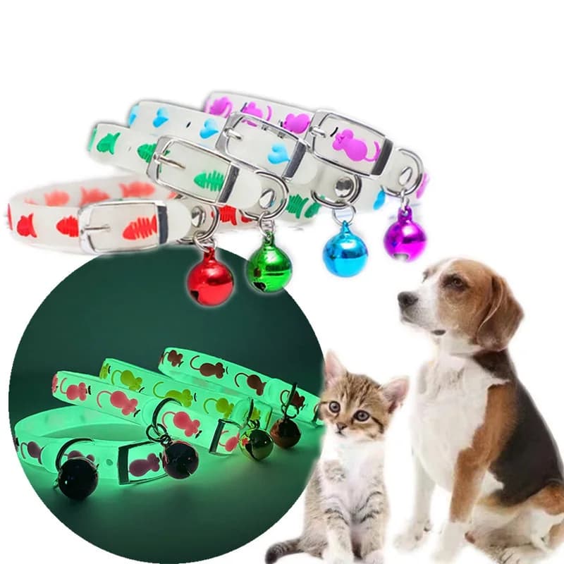 Collana regolabile Collari luminosi per animali domestici con campanelli Sicurezza Camminata notturna Collare luminoso Forniture Bagliore di notte Cani Gatti