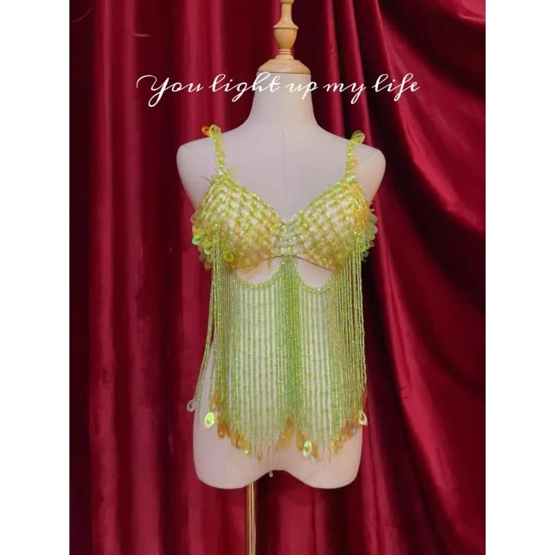 Top di danza del ventre arabo personalizzato, reggiseno da donna, intimo, nappa colorata, diamante scintillante, modello sexy, abito da prestazione con corsetto