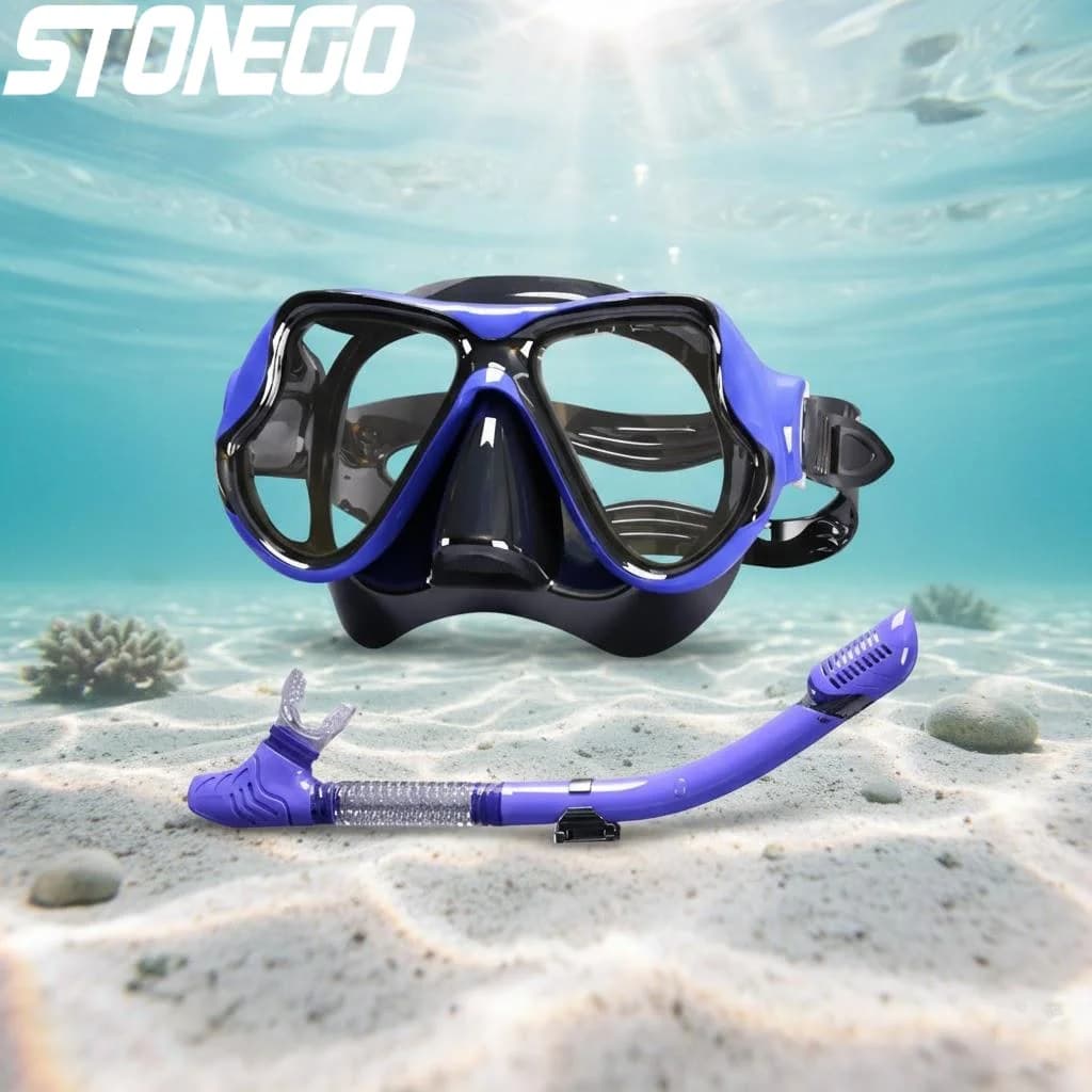 Set Maschera Subacquea con Boccaglio a Secco in Silicone a Telaio Largo per Snorkeling e Nuoto Subacqueo