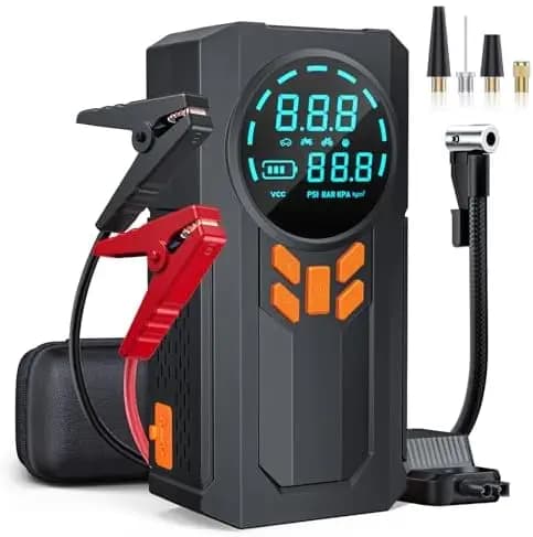 Avviatore di Emergenza Portatile 5000A con Compressore d'Aria, 160PSI, Avviatore per Batterie Auto 12V per Benzina e Diesel, LCD, Luce LED