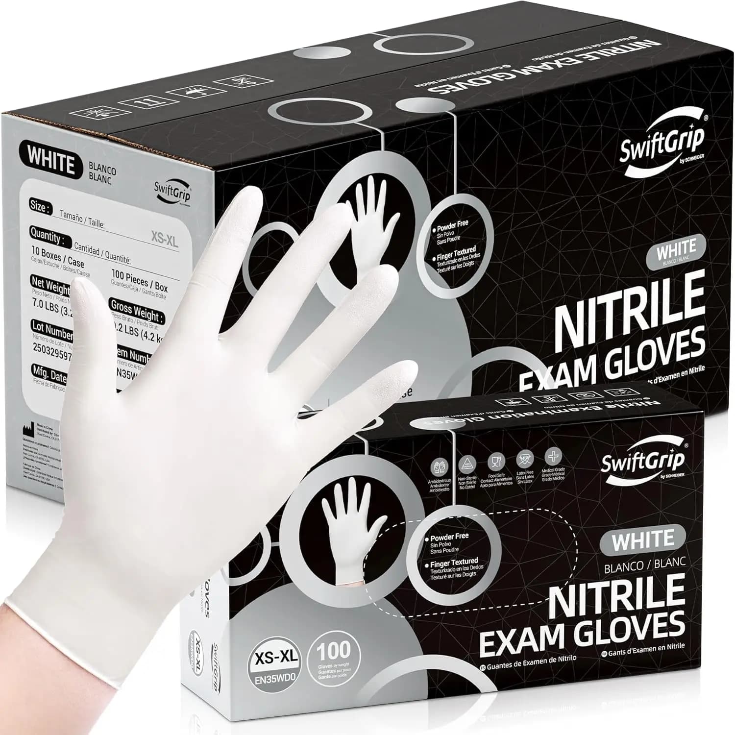 Guanti Monouso in Nitrile Bianchi, Taglia Media, 3 mil, Confezione da 1000, Senza Lattice per Pulizie, Cucina, Esami Medici