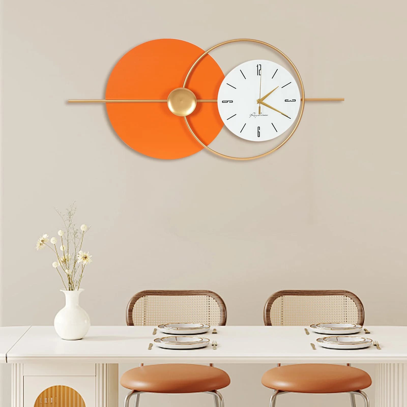 Piccolo Orologio da Parete Minimalista 80X35Cm, Design Analogico Senza Batteria per Arredamento Moderno Casa o Ufficio