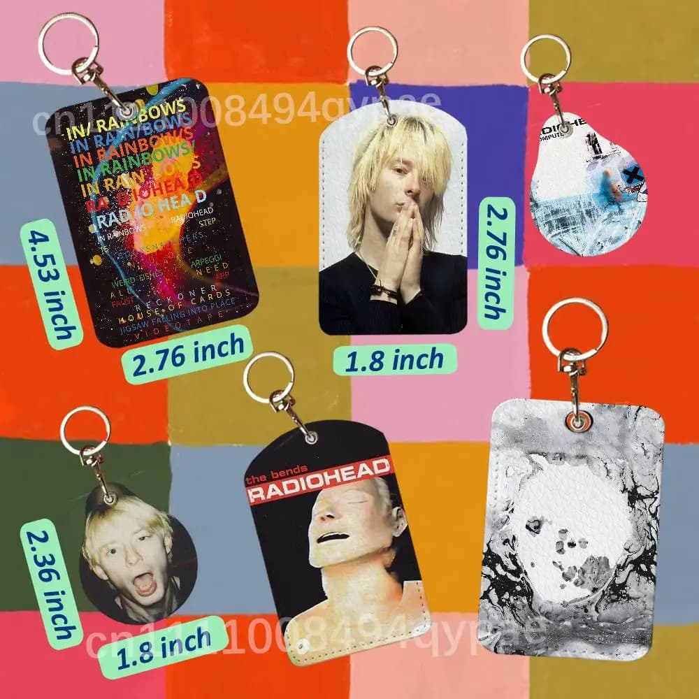 R-Radiohead In Rainbows Leather Access Card Case Anti-lost Card Holder Keychain Accessories Fingerprint-proof Key Tag Ring