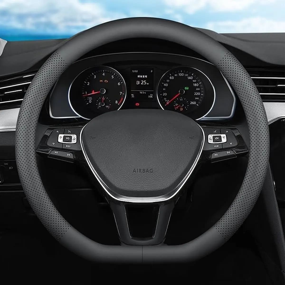 D Leather Cover for VW Models, Universal 14.5-15 Inches, Black 2026