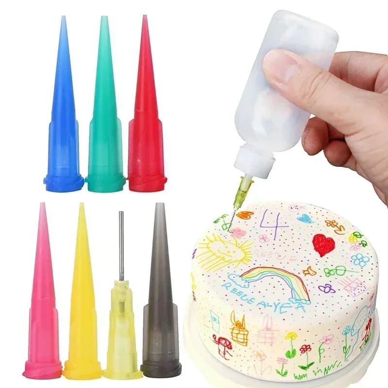 Set da 8 Pezzi: Bottiglie Spremibili per Decorazione Torte con 7 Ugelli, Strumenti per Pasticceria e Decorazione Dolciaria, Bottiglie da 50ml, Utensili per Disegno su Torte