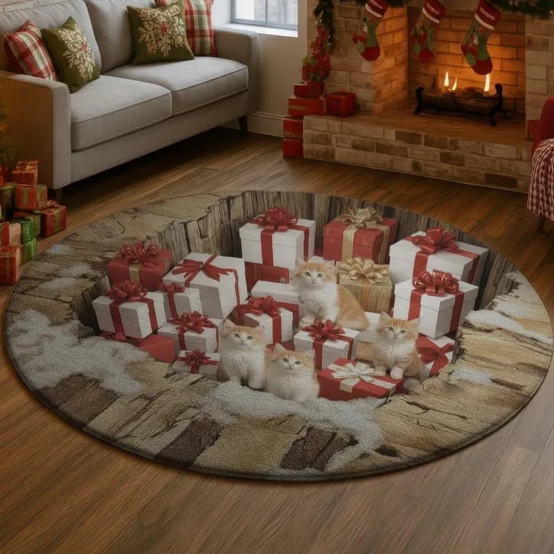 Cat and Dog Gift Box Pattern Carpet Valentine's Day Atmosphere Decoration Door Mat Entrance Living Room Bedroom Rug Her Gift