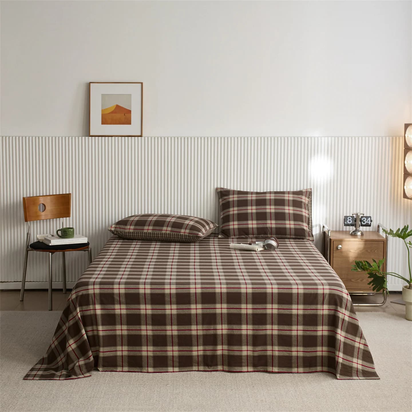 100% Cotton Bed Flat Sheet for Double Bed Printed Check Top Sheets Single/Queen/King Flat Bedsheets Home Bed Linen Sheets