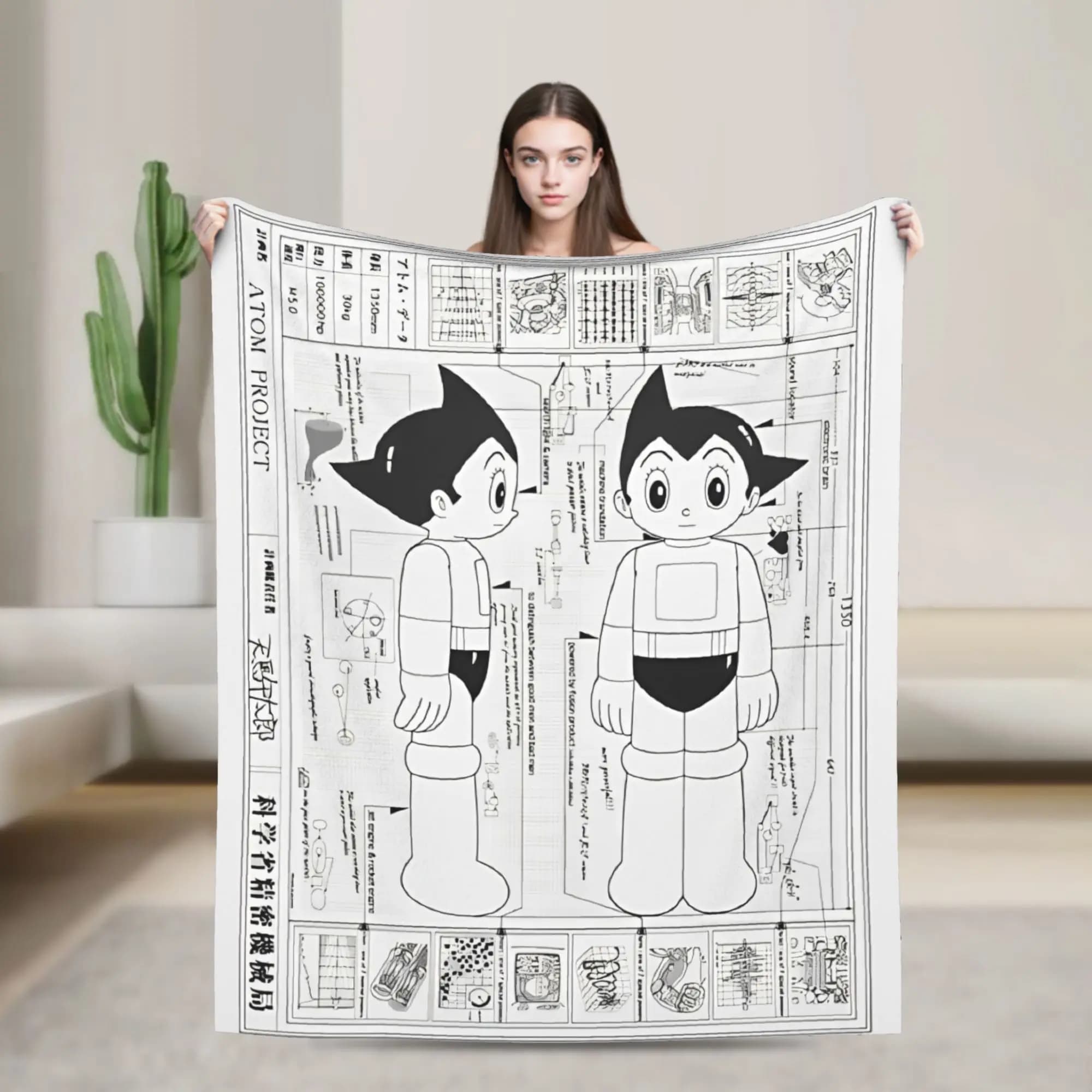 Coperta lavorata a maglia Astro Boy Blueprint Astroboy Anime Coperta in pile Coperta estiva Aria condizionata Stampata Copriletti morbidi e caldi,