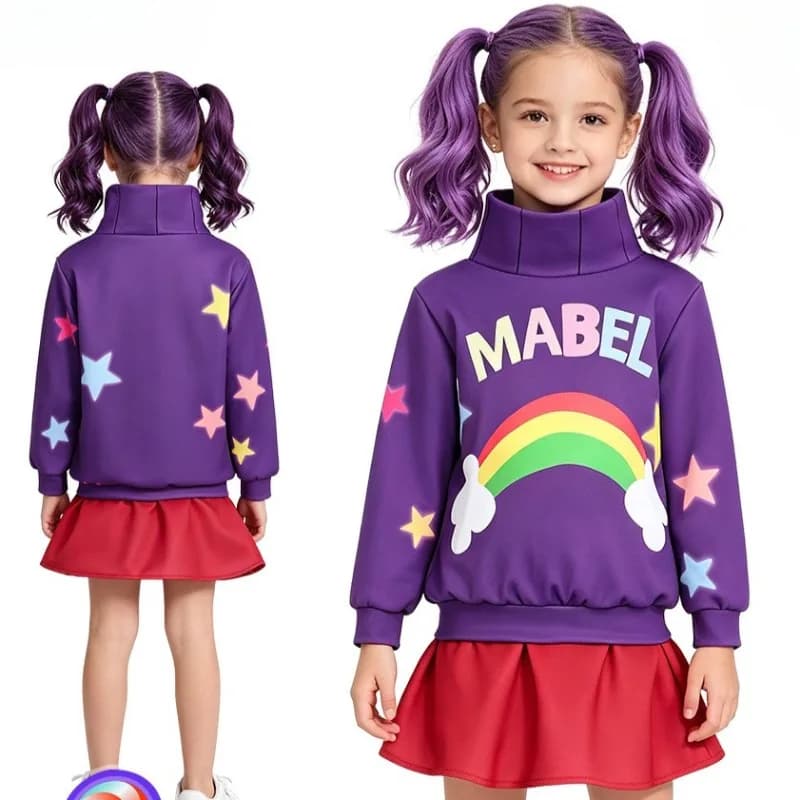 Anime Mabel Cosplay Costume Rainbow Pattern Top Purple Clothes Red Skirt Suit Role Play Outfit Halloween Carnival Party