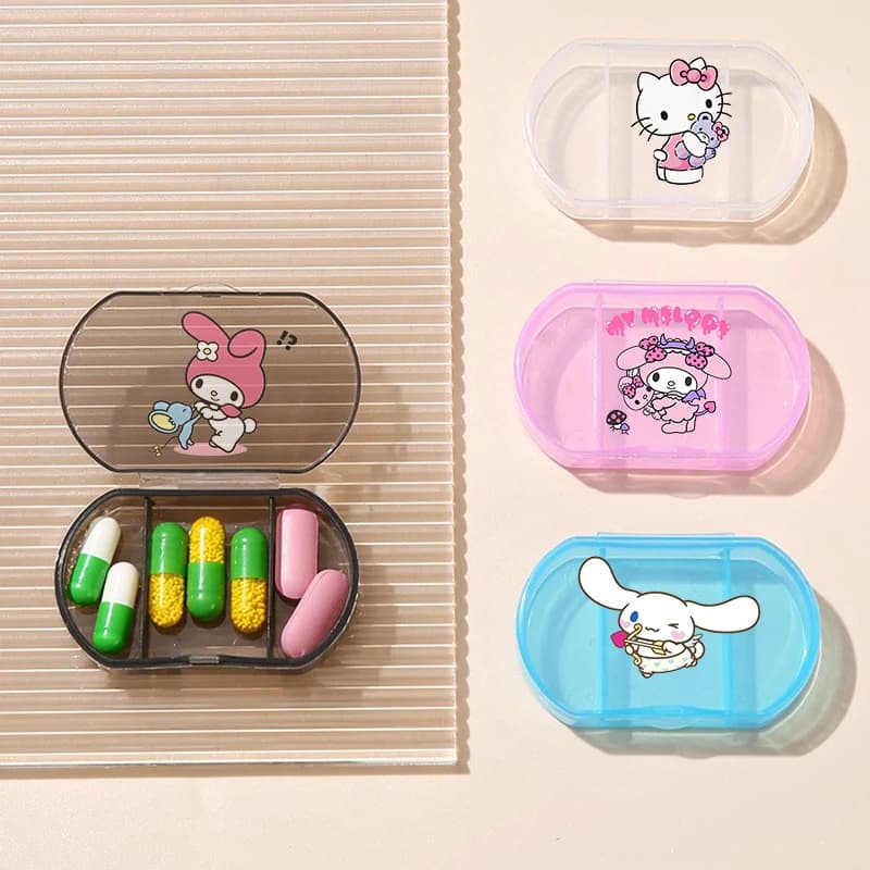 Mini Bottle Holder Anime Cinnamoroll Hello Kitty My Melody Organizer Case for Medicines Kawaii Travel Container for Vitamins