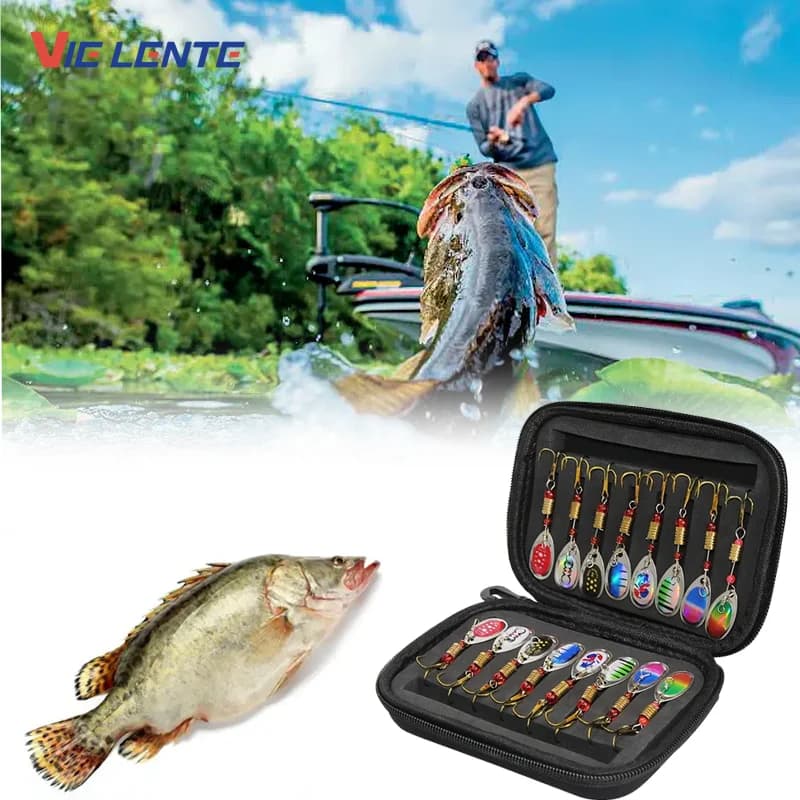 16 pcs Metal Spinner Esca Fishing Rich SpinnerBait Artificial for Luccio Spigola Fishing Trout with Fishing Bag Fishing Equipment