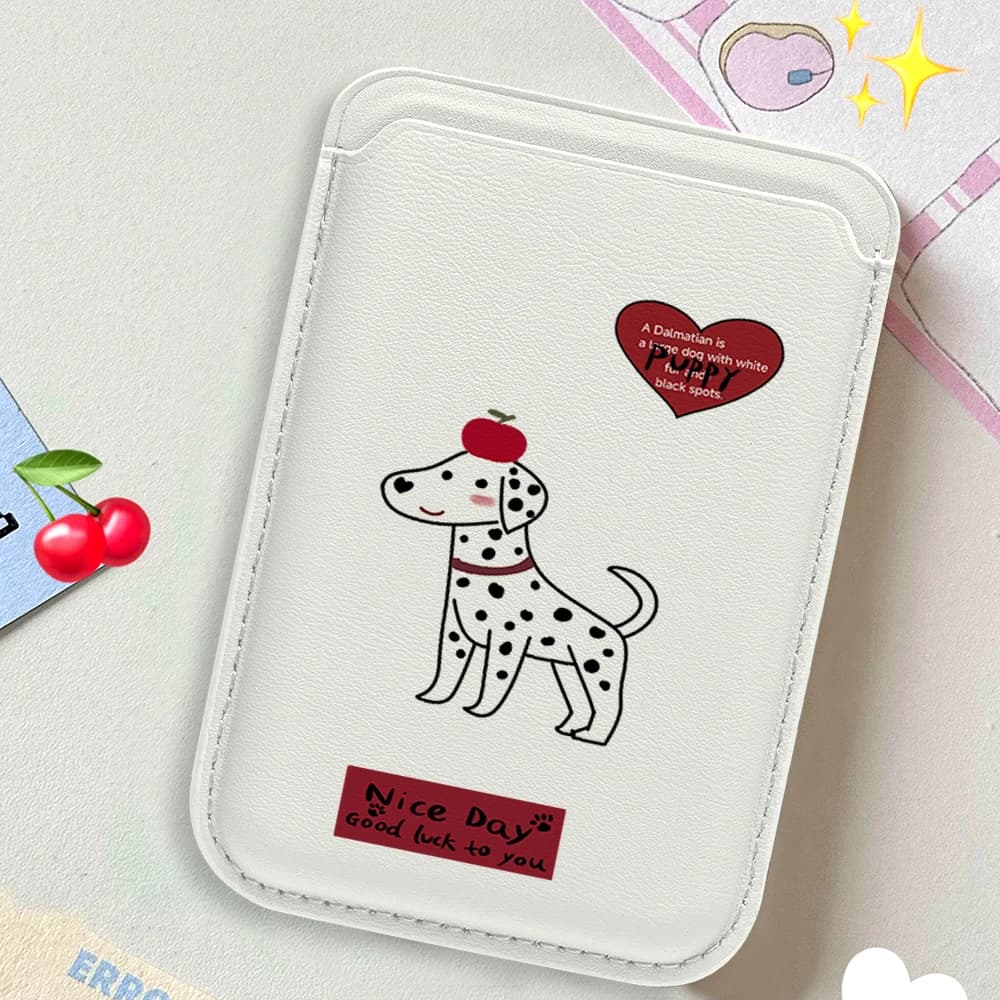 Simple Style Dalmata Leather Card Holder for iPhone, Compatible with MagSafe Cases, Retro Phone Credit Card Magnetic Case