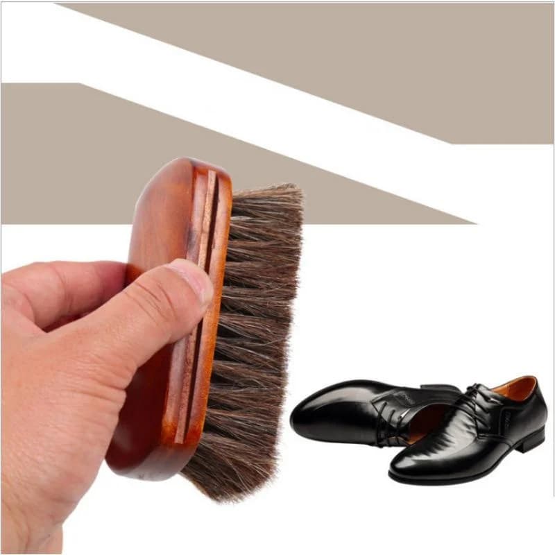 Spazzola in Legno per Lucidatura Scarpe, Setole in Crine di Cavallo, Strumento Morbido per Pulizia e Lucidatura Pelle, Spazzola per Stivali in Camoscio, Kit per Auto