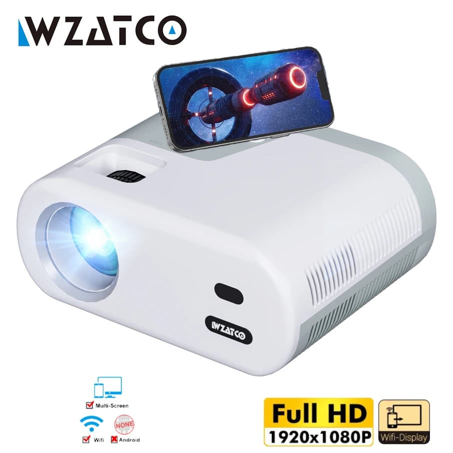 WZATCO DP02W Mini Projectors WiFi 5 Mirror Screen Bluetooth Support Full HD 1080P Projector 4K LED Home Theater Beamer