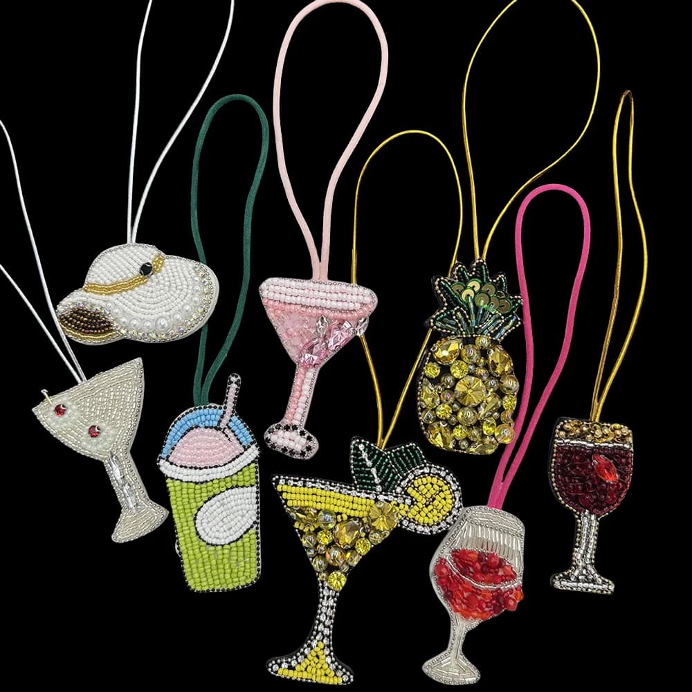 Portachiavi con perline con strass 3D Ananas Limone Bicchiere da vino Toppe per corda appesa Borsa in cristallo Toppa per cordino Toppa per applique con perline