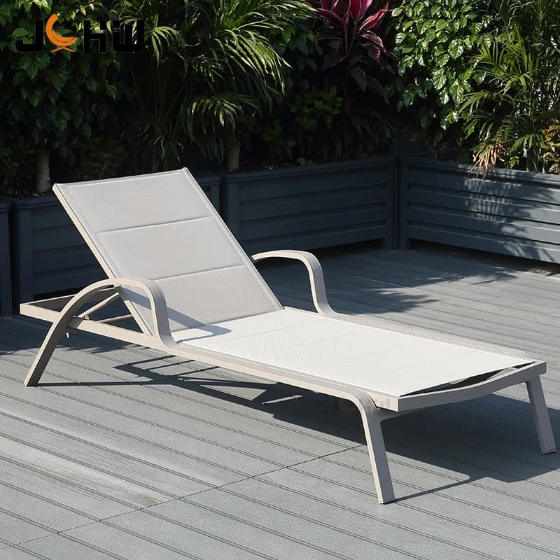 Modern Aluminum Folding Villa Hotel Pool Sunbed Teslin Mesh Beach Lounger Chair UV-Resistant Cushion For Outdoor Patio Park