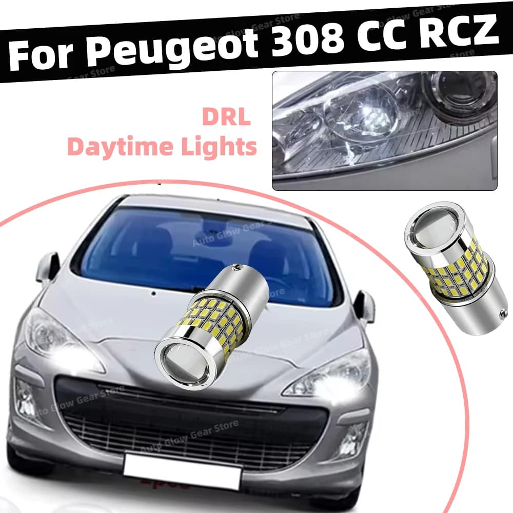 2 Pezzi Luci Diurne a LED 6000K per Peugeot 308 CC RCZ 2007-2016, Luci Diurne Auto DRL con Lente 12V, Accessori Auto