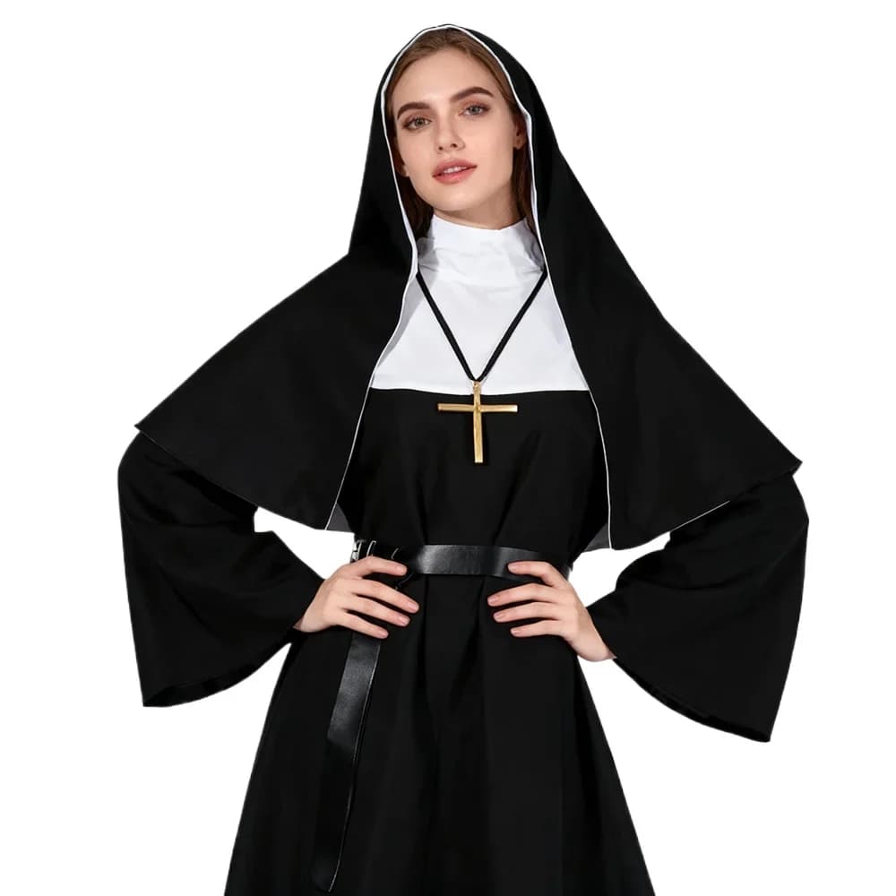 Halloween Nun Cosplay CostumeTraditional Adult Valak Black Religious Robe Suit Halloween Party Demon Nun Performance Clothes