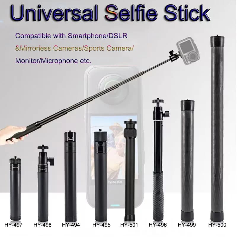 PyroGraphy Allungabile Selfie Stick Stabilizzatore in fibra di carbonio Barra di prolunga per smartphone DSLR e fotocamera mirrorless Fotocamera sportiva